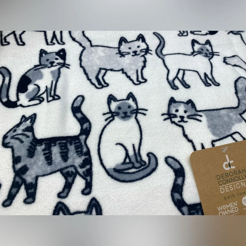 DC Designs ❤️ Ultra soft Cat pattern (2) Bath Towels set Black & White NWT